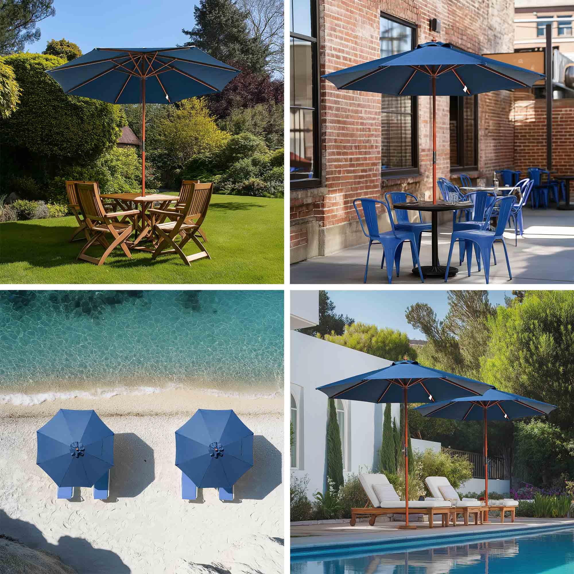 9' 13' Outdoor Patio Wood Umbrella Wooden Pole Market Beach Garden Sun Shade - Picture 50 of 67