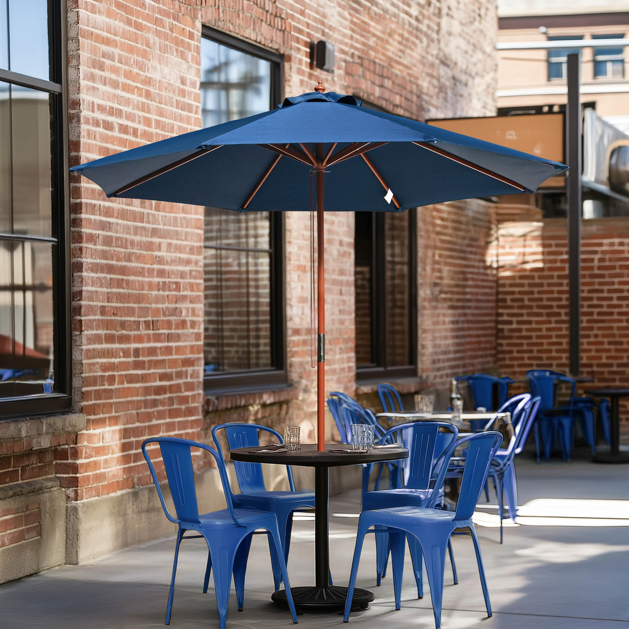 Aplus 9FT Wooden Patio Umbrella UV30+ for Table Market Yard Beach Cafe Navy - Picture 9 of 9
