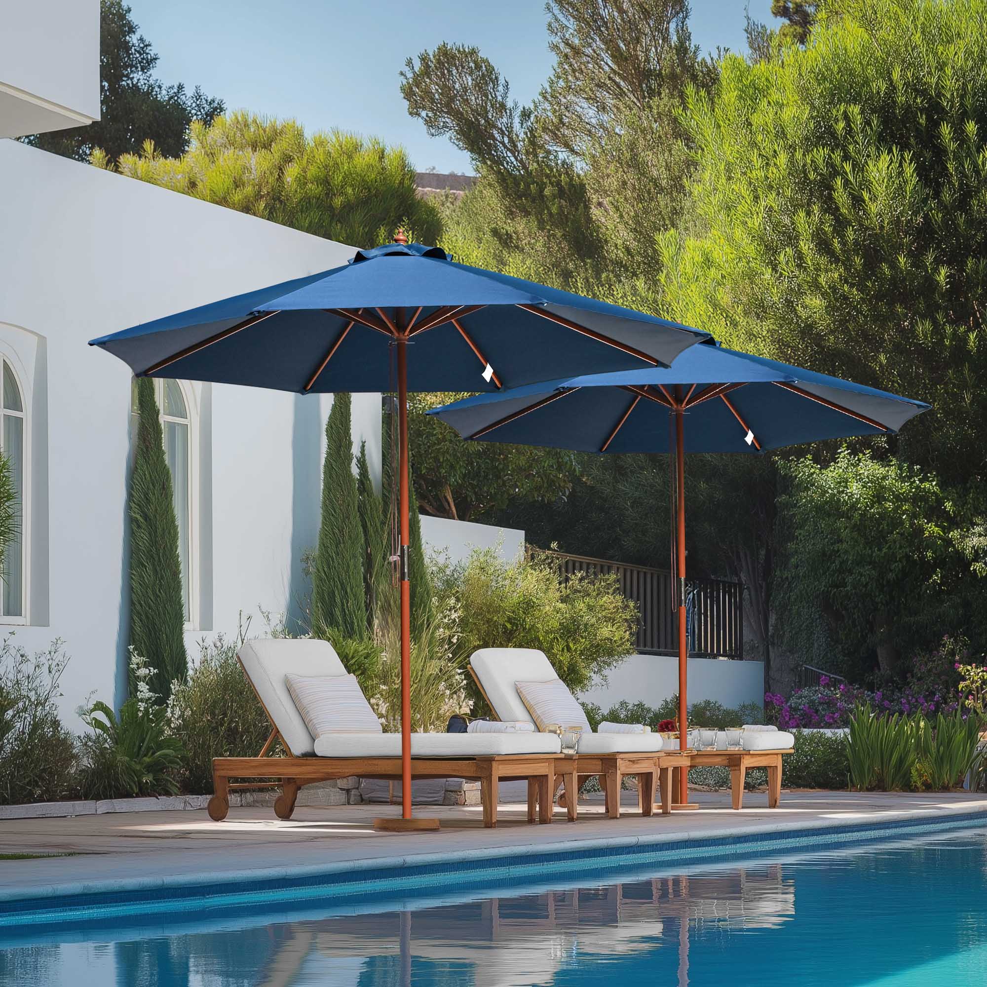 9' 13' Outdoor Patio Wood Umbrella Wooden Pole Market Beach Garden Sun Shade - Picture 49 of 67