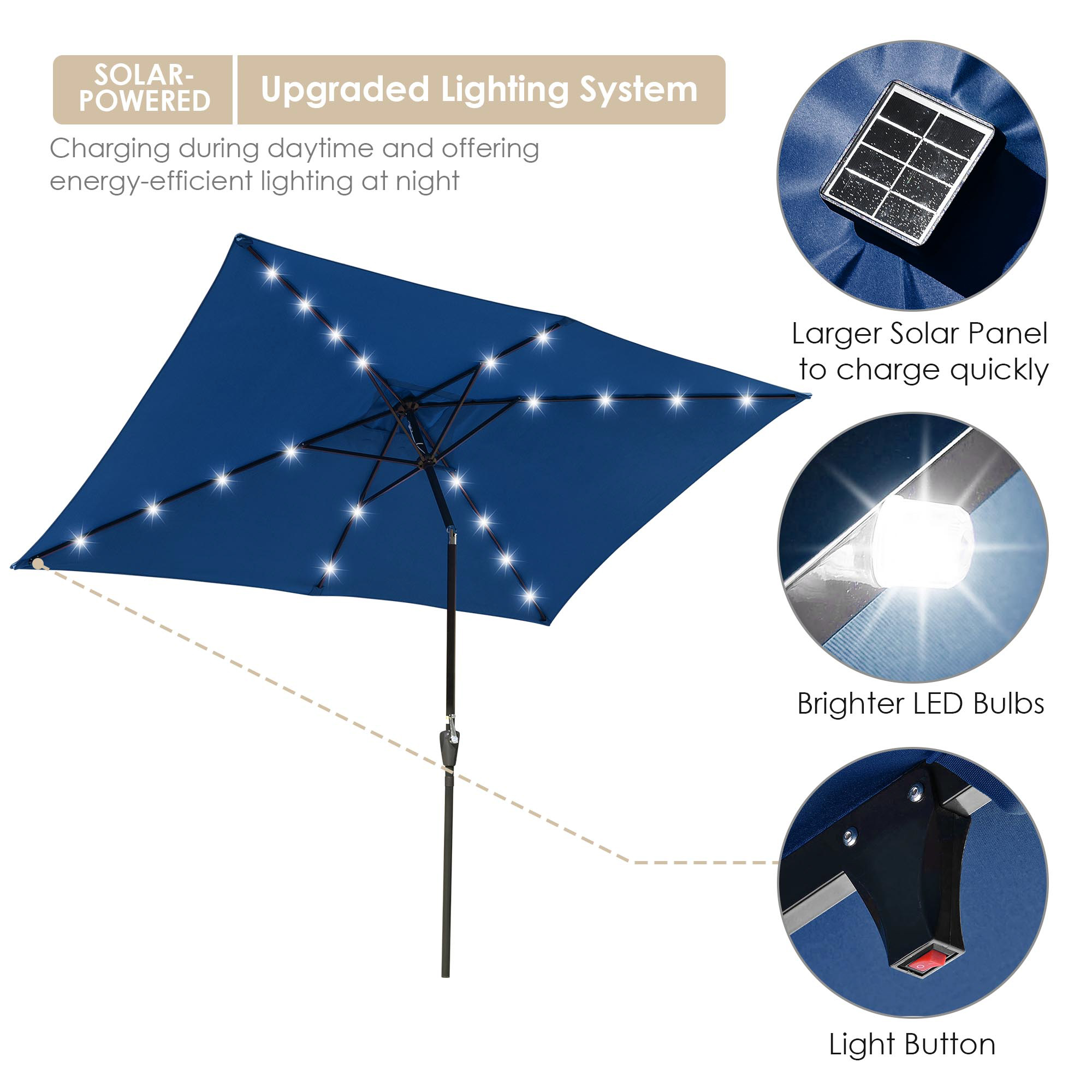 10'x6.5' Patio Solar Umbrella LED Light Tilt Deck Waterproof Garden Market Beach - Picture 28 of 35