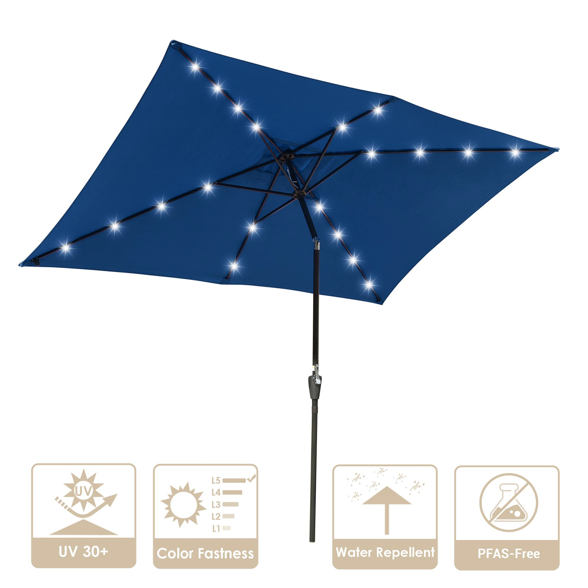 10'x6.5' Patio Solar Umbrella LED Light Tilt Deck Waterproof Garden Market Beach - Picture 26 of 35