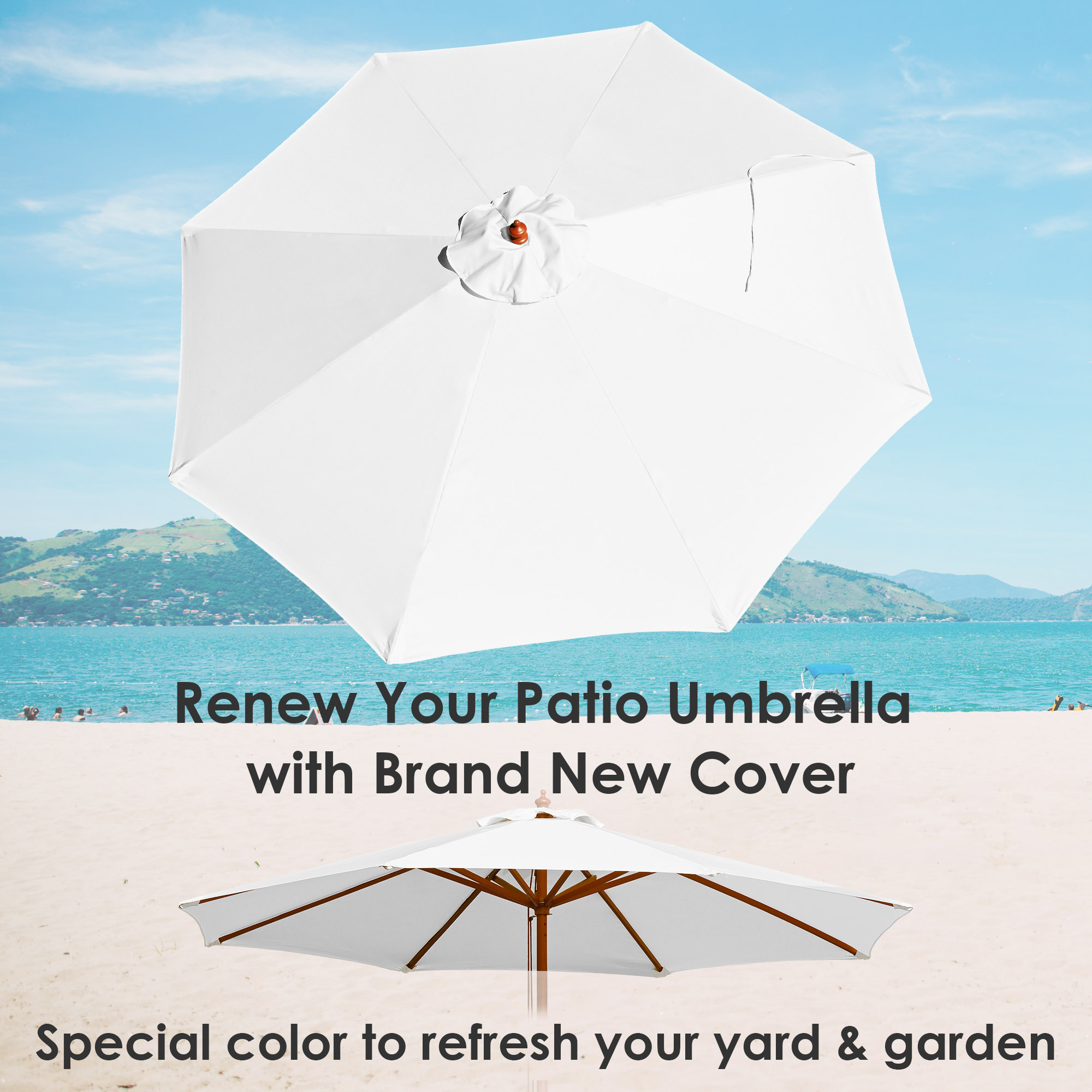 9FT Patio Umbrella Canopy Top Cover Replacement ONLY 8 Ribs Market Outdoor Yard - Picture 59 of 65