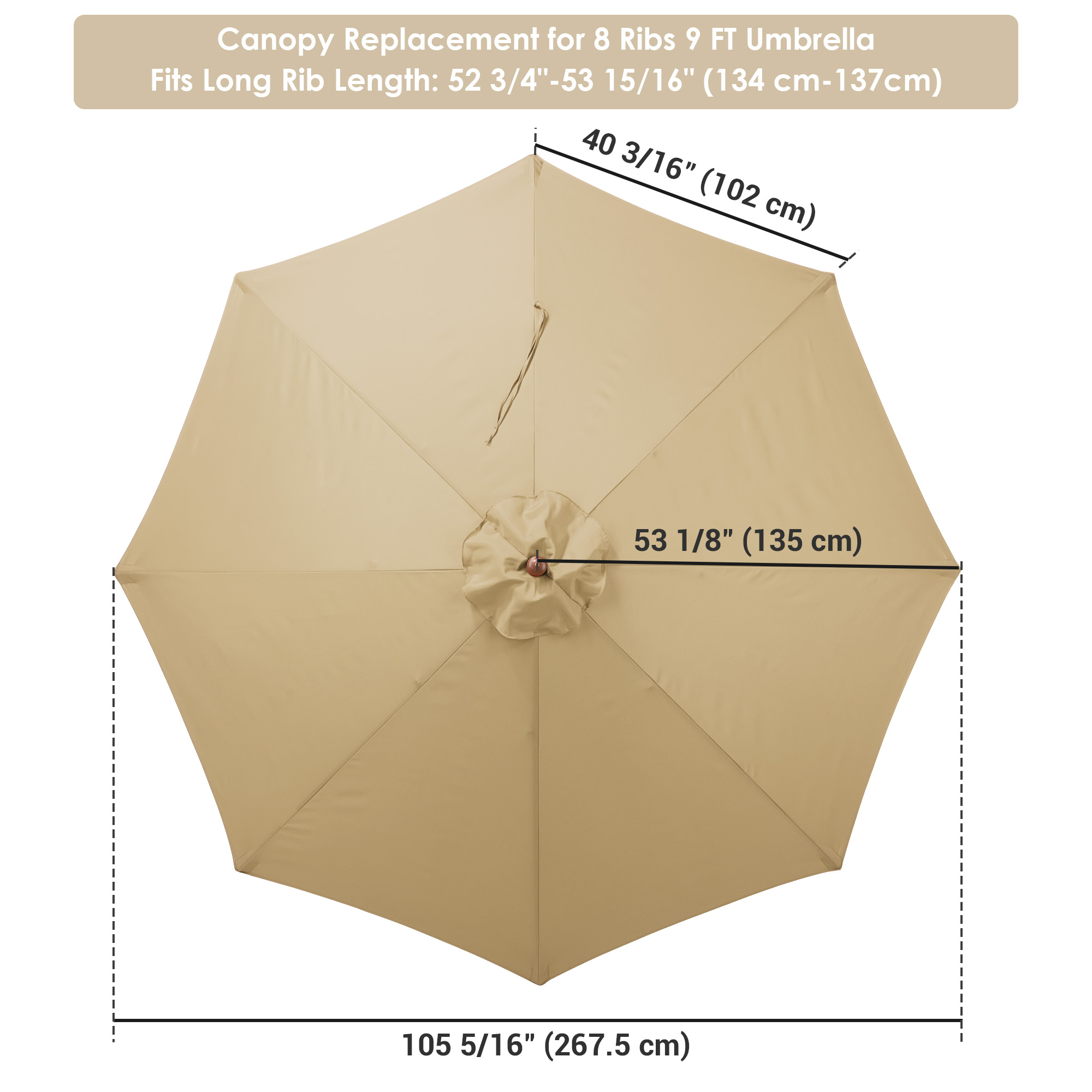 9FT Patio Umbrella Canopy Top Cover Replacement ONLY 8 Ribs Market Outdoor Yard - Picture 20 of 65