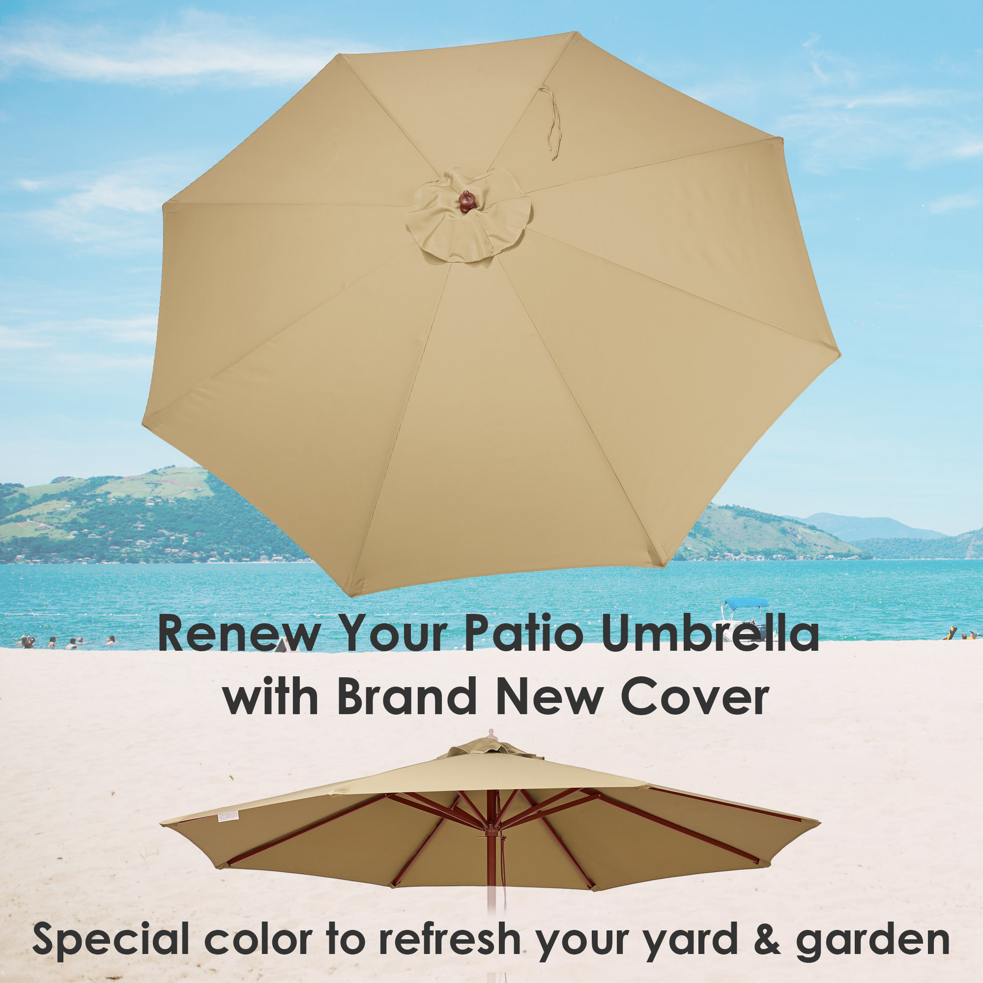 9FT Patio Umbrella Canopy Top Cover Replacement ONLY 8 Ribs Market Outdoor Yard - Picture 18 of 65