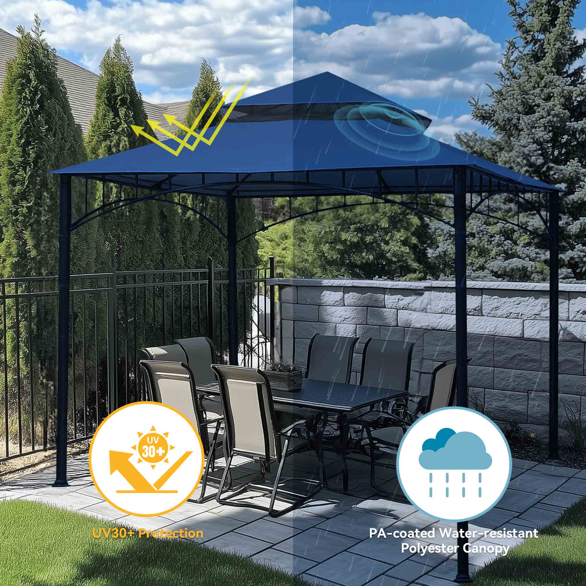 10.6x10.6' Gazebo Top Replacement for 2 Tier Summer Veranda Frame Canopy Garden - Picture 15 of 16