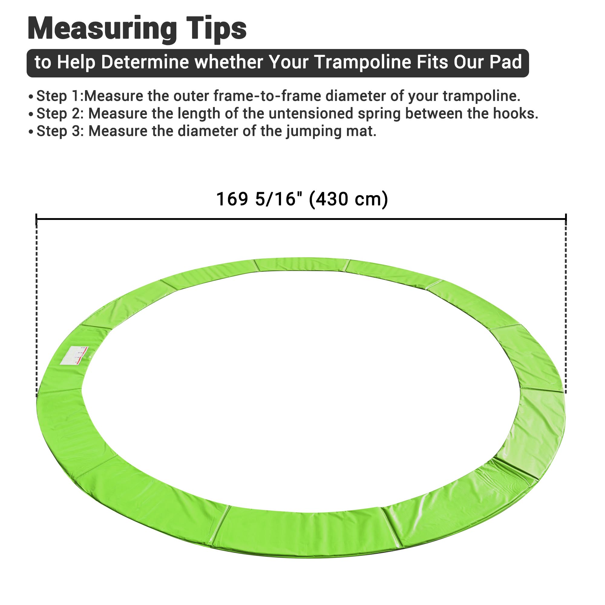 12' 14' 15' Round Trampoline Safety Pad Replacement Frame Spring Green Cover - Picture 12 of 15
