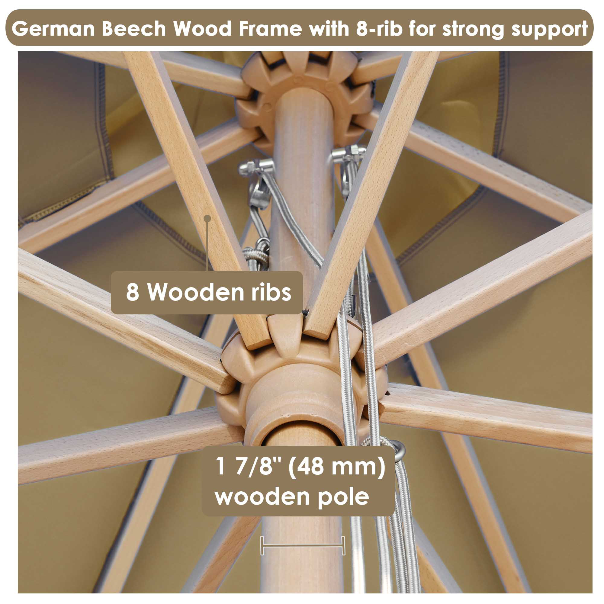 9' 13' Outdoor Patio Wood Umbrella Wooden Pole Market Beach Garden Sun Shade - Picture 26 of 67